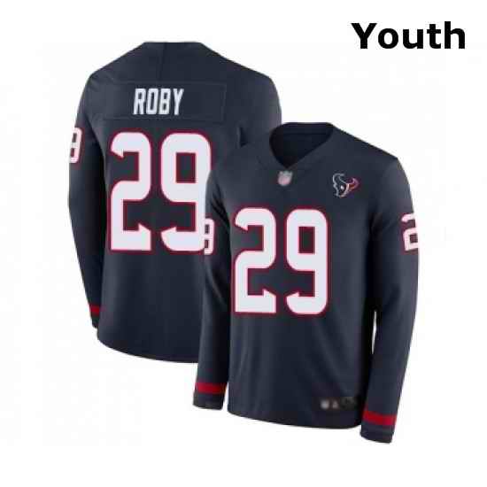 Youth Houston Texans 29 Bradley Roby Limited Navy Blue Therma Long Sleeve Football Jersey